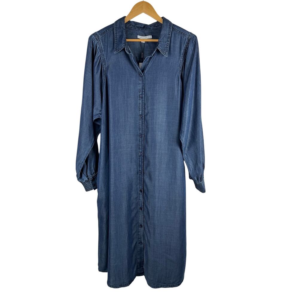Denim Button-Front Midi Shirt Dress - Blue